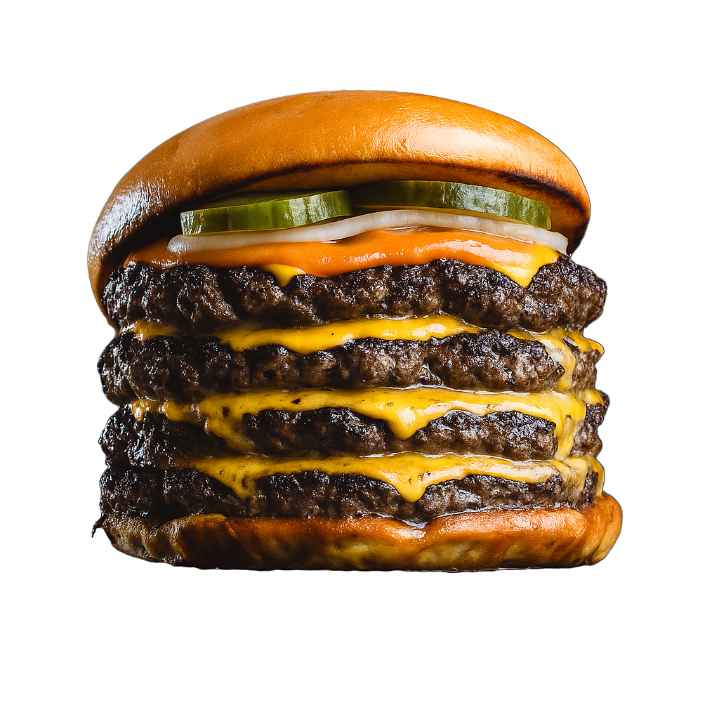 Burger XL Smash - 4 steacks, 4 cheddars, oignons, pickles